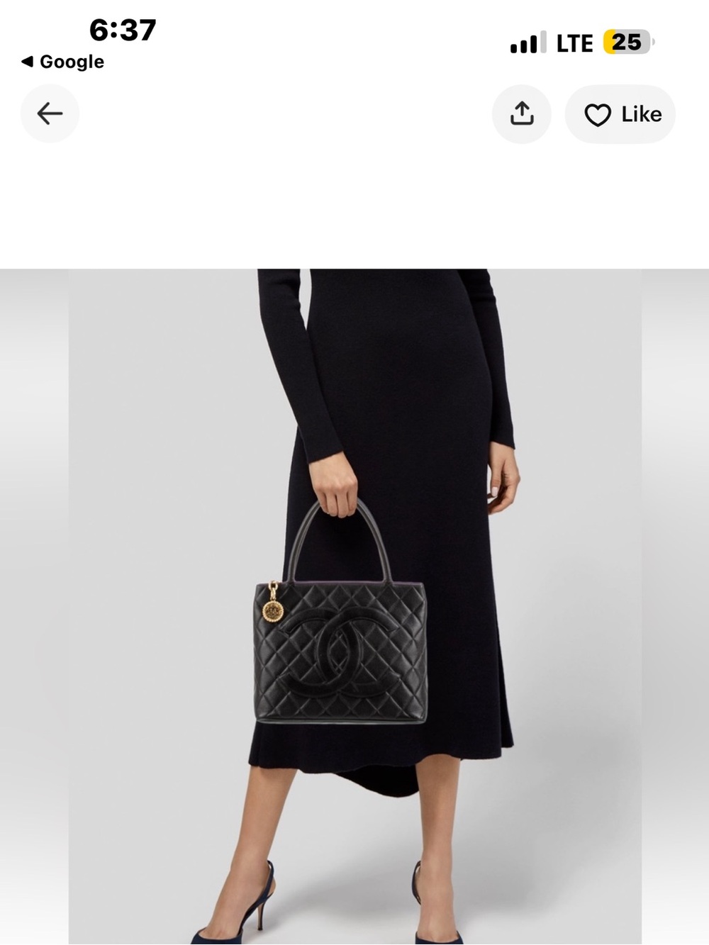 CHANEL  Vintage Black Quilted Caviar Leather Tote with Gold Medallion Charm